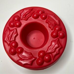 Vintage Festive Red Holiday Mold wreath shaped plastic container for gelatin